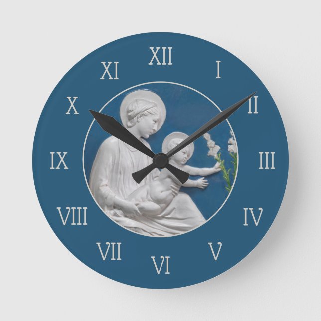 Horloge Ronde Della Robbia Madonna Enfant et Lys Bleu Blanc (Recto)
