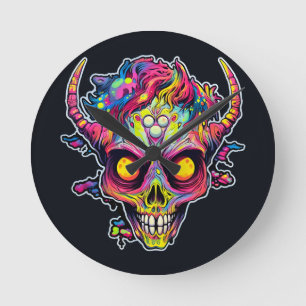 Horloge Ronde démon de crâne de néon déplaisant