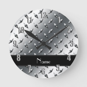 Horloge Ronde Dénomination personnalisée plaque diamant acier 