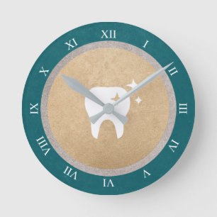 Horloge Ronde Dent   Numéros romains dentaires Gold & Silver Cya