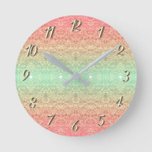 Horloge Ronde Dentelle de séquence motif ombre rose or vert