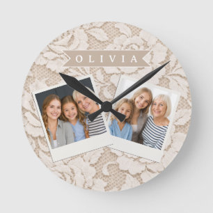 Horloge Ronde Dentelle d'ivoire personnalisée Élégante Mariée Vi