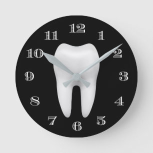 Horloge Ronde Dentist Office Soins dentaires Blanc Toit Noir