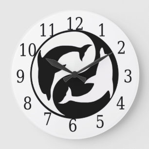 Horloge ronde des dauphins Yin Yang