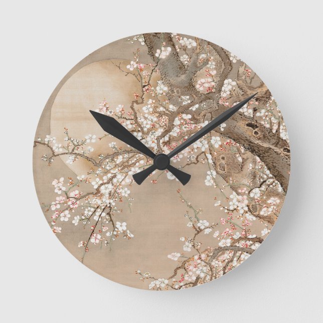Horloge Ronde Des fleurs de prunes japonaises au clair de lune p (Recto)