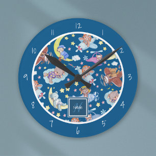 Horloge Ronde Des Nounours endormis rêvent d'avions volants