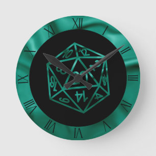 Horloge Ronde Dés RPG   Emerald Imaginaire Tabletop Retro Gamer