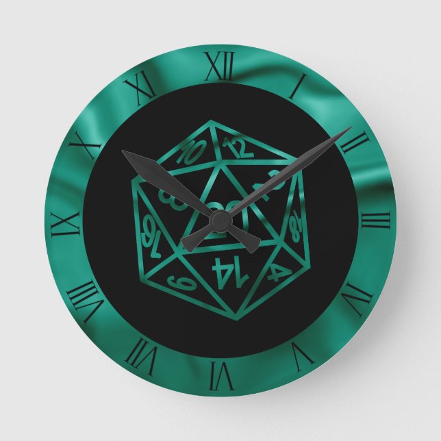 Horloge Ronde Dés RPG | Emerald Imaginaire Tabletop Retro Gamer (Recto)