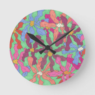 Horloge Ronde Design Boho Motif à fleurs rétro