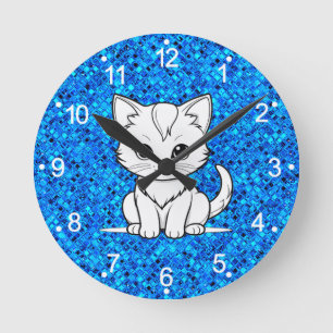Horloge Ronde Design d'art Stylisé Cat Kitten Line-52315