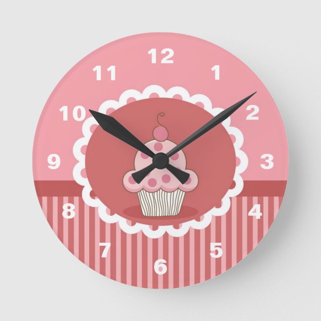Horloge Ronde Design de cupcake rose (Recto)