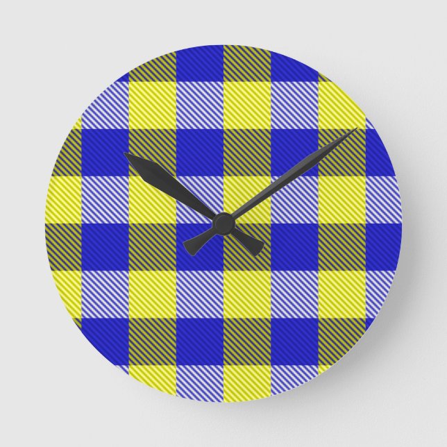Horloge Ronde Design En vichy jaune bleu (Recto)