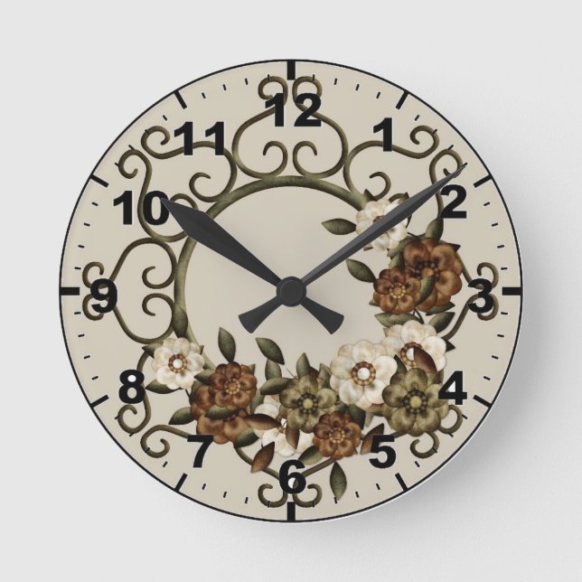 Horloge Ronde Design floral en fer forgé orné (Recto)