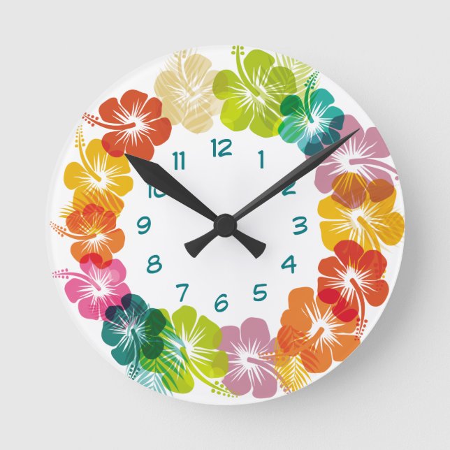 Horloge Ronde Design floral hawaïen tropical (Recto)