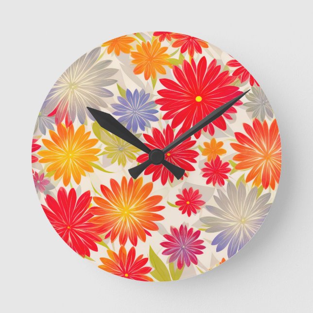 Horloge Ronde Design moderne Red Daisy BOHO (Recto)