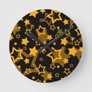Horloge Ronde Design Motif de Parties scintillant Golden Stars