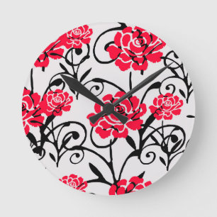 Horloge Ronde Design Motif d'illustrations de rose rouge