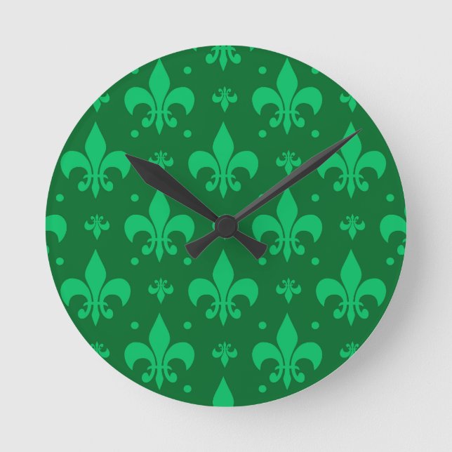 Horloge Ronde Design Motif Fleur de lis vert (Recto)