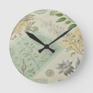 Horloge Ronde Design Motif Floral Argent