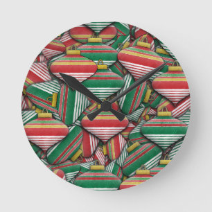 Horloge Ronde Design Motif rétro rouge vert rayé