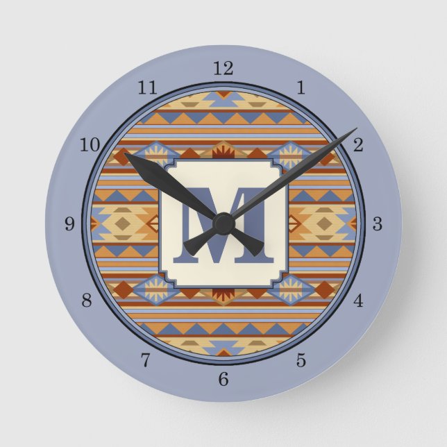 Horloge Ronde Design Motif Sud-Ouest Rouille Gris Or (Recto)