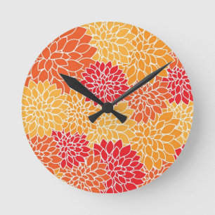 Horloge Ronde Design oriental vintage rouge et orange