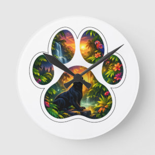 Horloge Ronde Design Patte de Jungle Black Panther