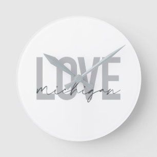 Horloge Ronde Design simple, moderne, urbain, cool Love Michigan