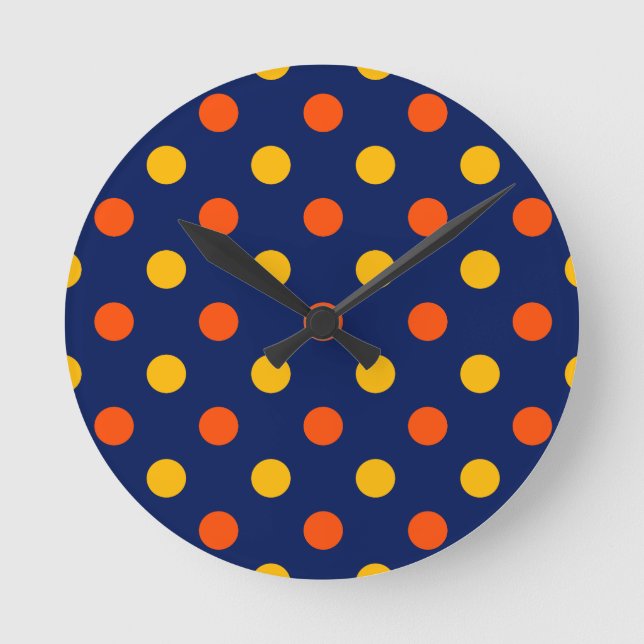 Horloge Ronde Dessin à points orange jaune sur fond bleu  (Recto)