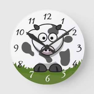Horloge Ronde Dessin amusant Vache ronde