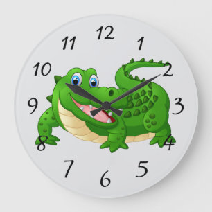 Horloge ronde dessin animé crocodile souriant
