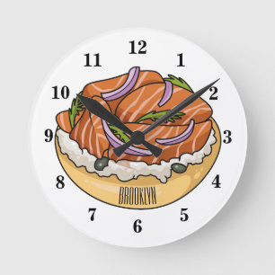 Horloge Ronde dessin animé de bagel saumon