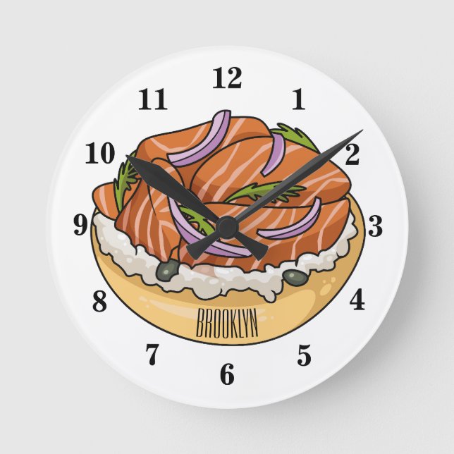 Horloge Ronde dessin animé de bagel saumon (Recto)