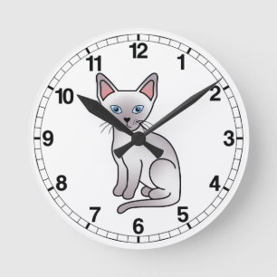 Horloge Ronde Dessin animé de chat de race Siamois Lilac Point