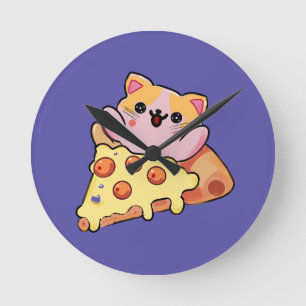 Horloge Ronde Dessin animé de chat kawaii personnalisé qui enlac