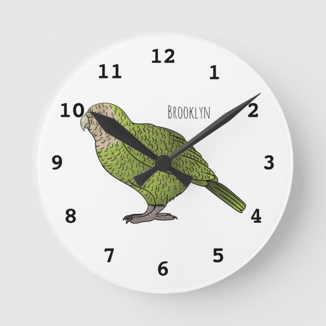 Horloge Ronde dessin animé d'oiseaux de Kakapo (Recto)