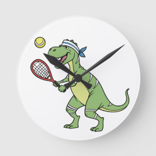 Horloge Ronde Dessin animé drôle T-Rex jouant au tennis Dinosaur