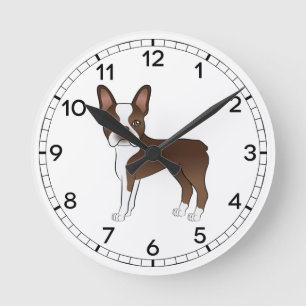Horloge Ronde Dessin animé mignon de Boston Terrier marron
