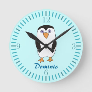 Horloge Ronde Dessin animé Pingouin Kids Nom Aquamarine Wall Clo