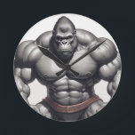 Horloge Ronde Dessin d'art pop de Gorilla Bodybuilder<br><div class="desc">Digital Computer Animal Art - College Pop Art - Wild Animal Computer Images</div>
