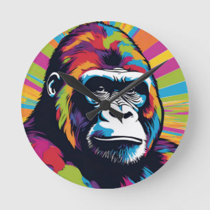 Horloge Ronde Dessin de dessin de peinture Gorilla Pop