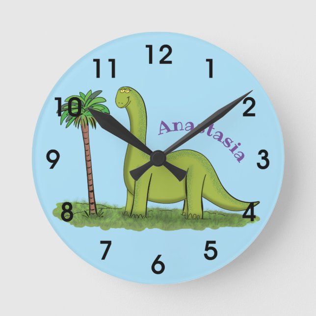 Horloge Ronde Dessin de dinosaure de brontosaure vert mou (Recto)