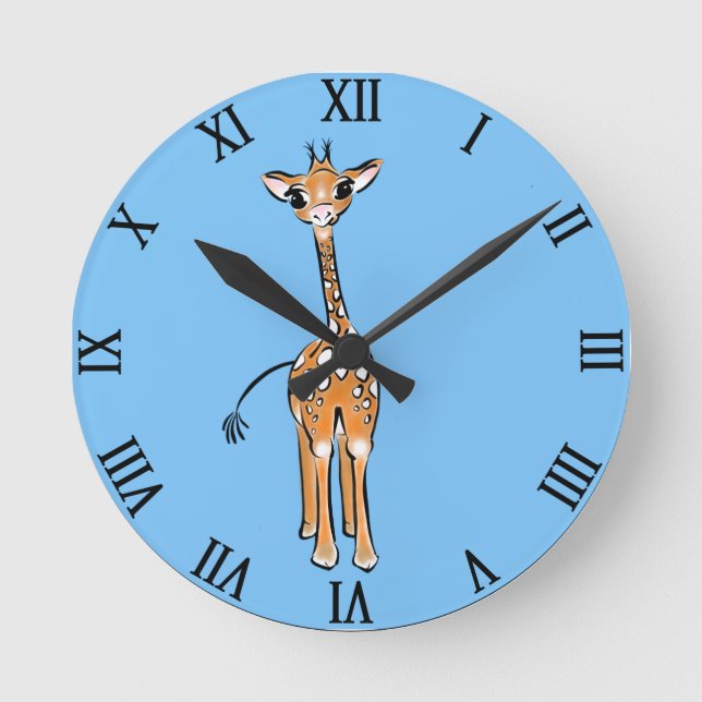 Horloge Ronde Dessin de girafe, animaux de safari (Recto)