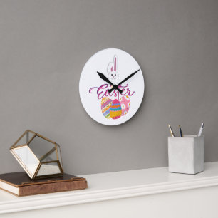 HORLOGE RONDE DESSIN DE JOUR DE PÂQUES HEUREUX
