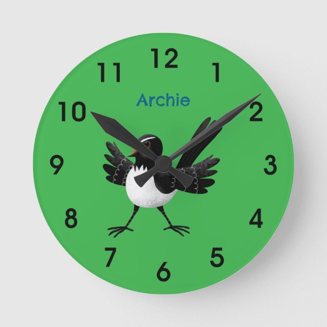 Horloge Ronde Dessin de l'Australien Willie Wagtail (Recto)