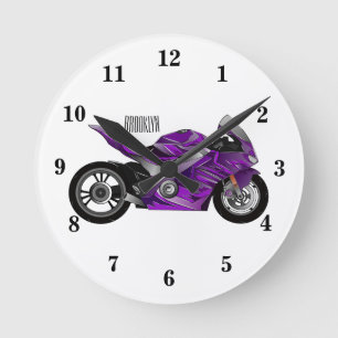 Horloge Ronde Dessin de moto de sport violet