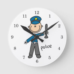 Horloge Ronde Dessin de policier bonhomme allumette