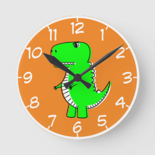 Horloge Ronde Dessin Dinosaure Vert