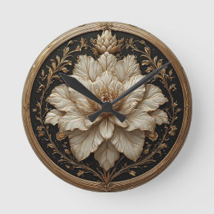 Horloge Ronde Dessin floral élégant avec embellissements dorés