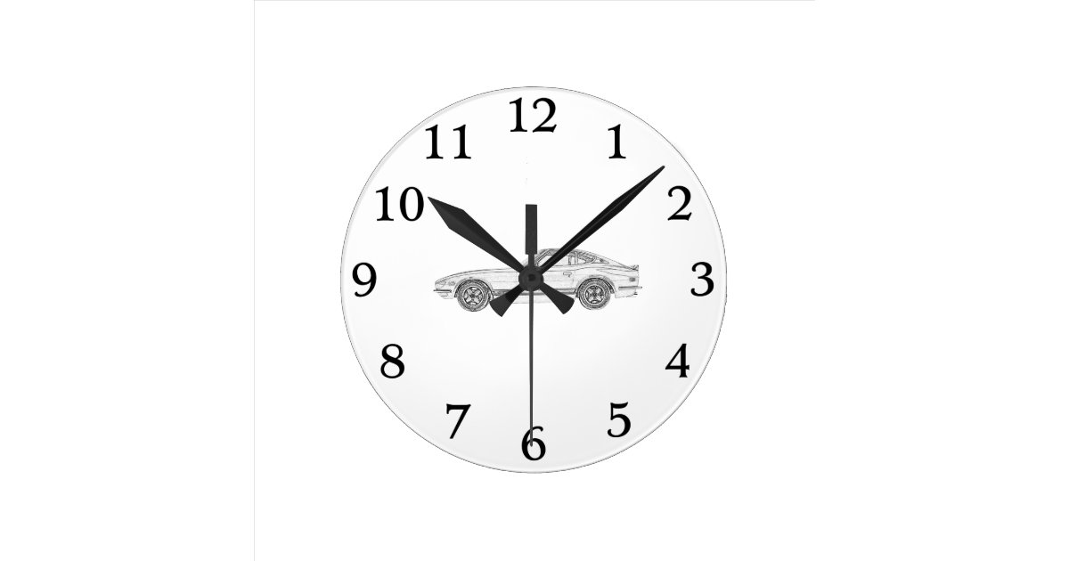 Horloge Ronde Dessin Noir Et Blanc De Style De Crayon De Datsun Zazzle Fr